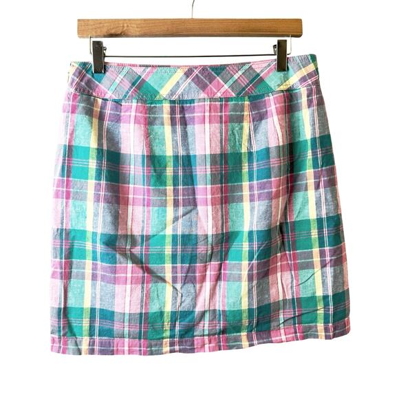 Talbots Linen Skirt Women’s Size 8 Plaid Preppy Mini Short Pink Academia Casual - Picture 2 of 11